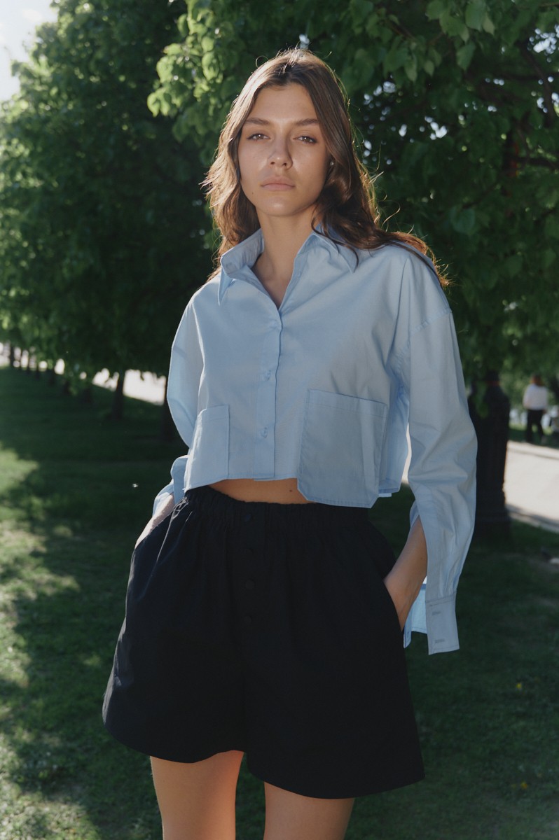Short blue shirt